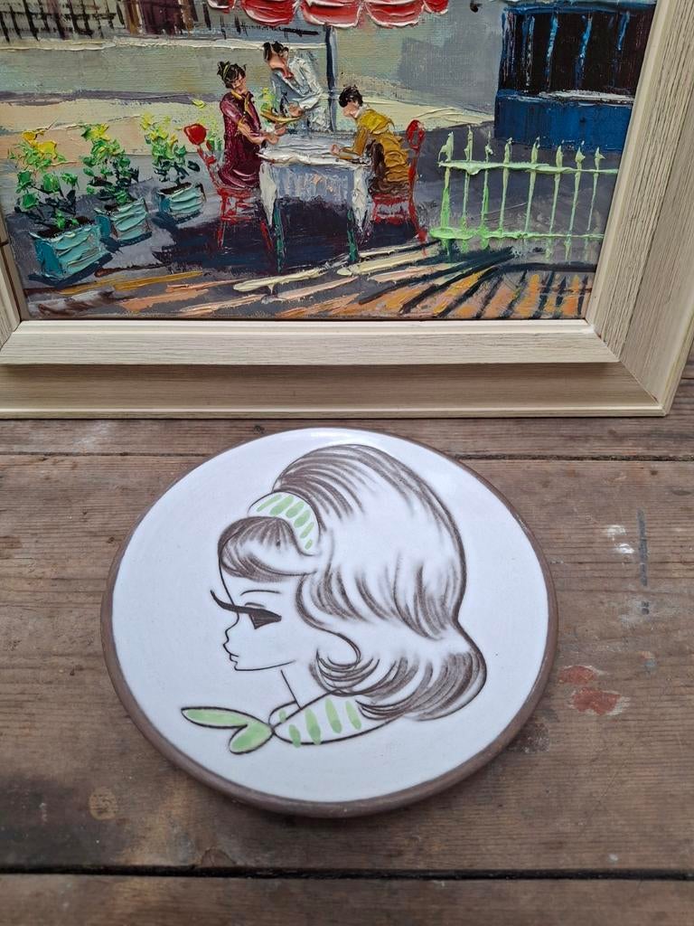 Retro Vintage Wandbordje Hoofdje Pastel Groen, Ophalen of Verzenden