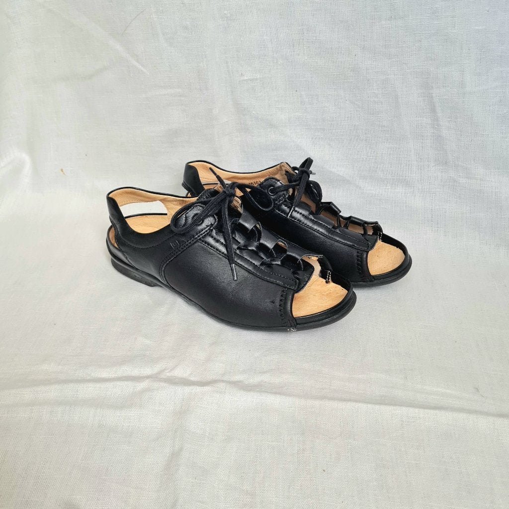 Zwarte leren, minimalistische, orthopedische sandalen, Kleding | Dames, Zwart, Schein, Gedragen, Sandalen of Muiltjes