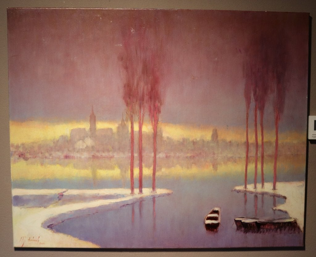 Mooi groot landschap met bomen en water, Antiek en Kunst, Ophalen of Verzenden