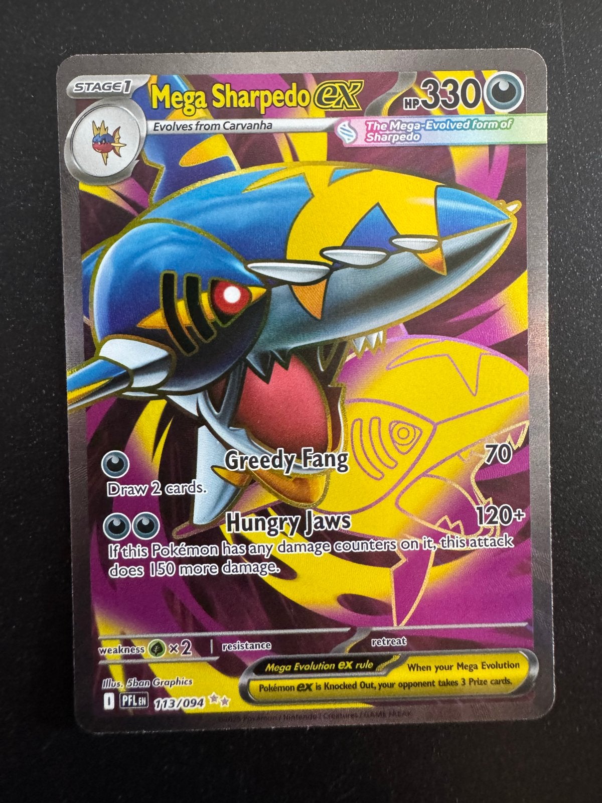 Mega Sharpedo EX Pokémon Kaart - 113/094, Ophalen of Verzenden, Zo goed als nieuw, Losse kaart, Foil