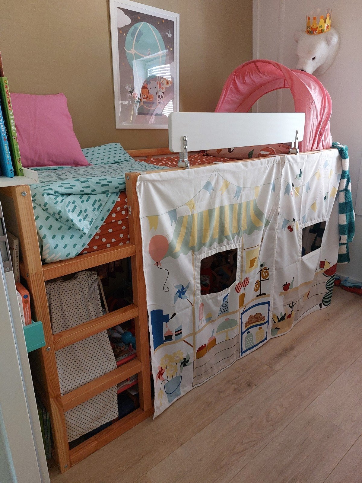 IKEA Kura bed/hoogslaper met tent en gordijnen, Ophalen, 85 tot 100 cm, Gebruikt, Hoogslaper of Stapelbed