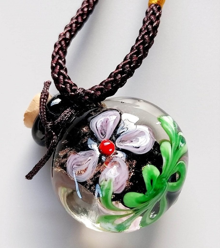 flesje hanger zwart-groen-roze-goud bloem, Ophalen of Verzenden, Nieuw, Overige kleuren, Glas of Kristal