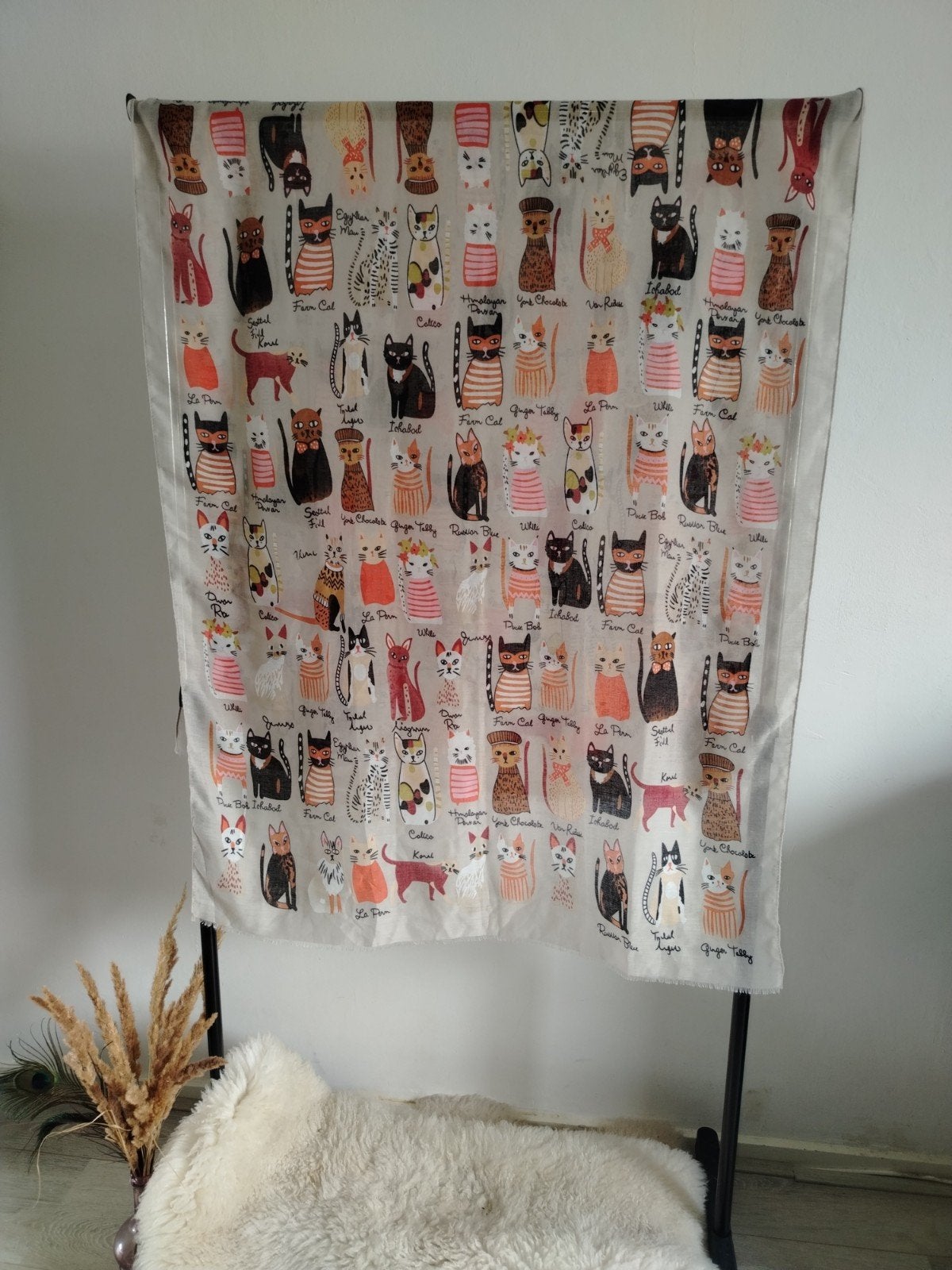 Schattige Sjaal met Kattenprint & Kattenrassen, Ophalen of Verzenden, Zo goed als nieuw, Sjaal