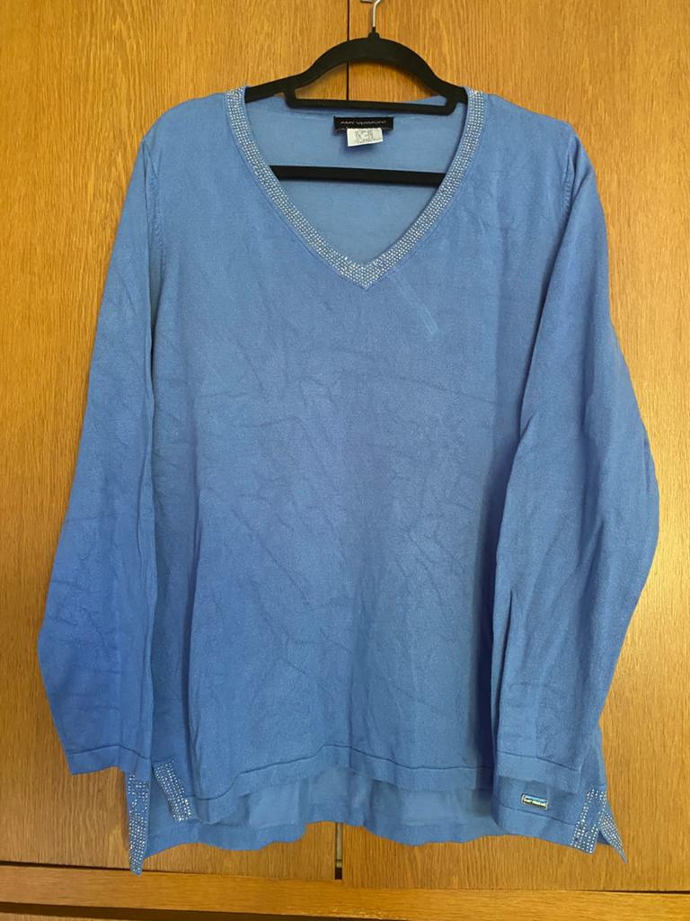 Blauwe trui met stras biezen van Amy Vermont , maat 46, Ophalen of Verzenden, Zo goed als nieuw, Maat 46/48 (XL) of groter, Blauw