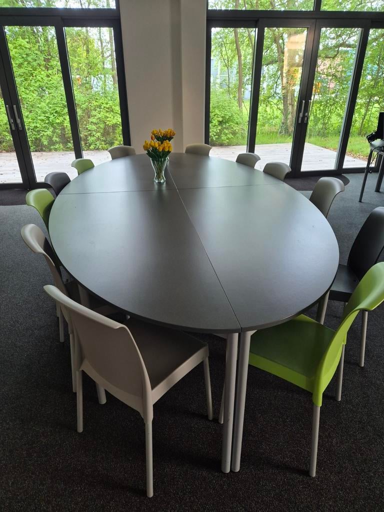Grote ovale vergadertafel met stoelen, Huis en Inrichting, Tafels | Eettafels, Gebruikt, 200 cm of meer, Ophalen of Verzenden
