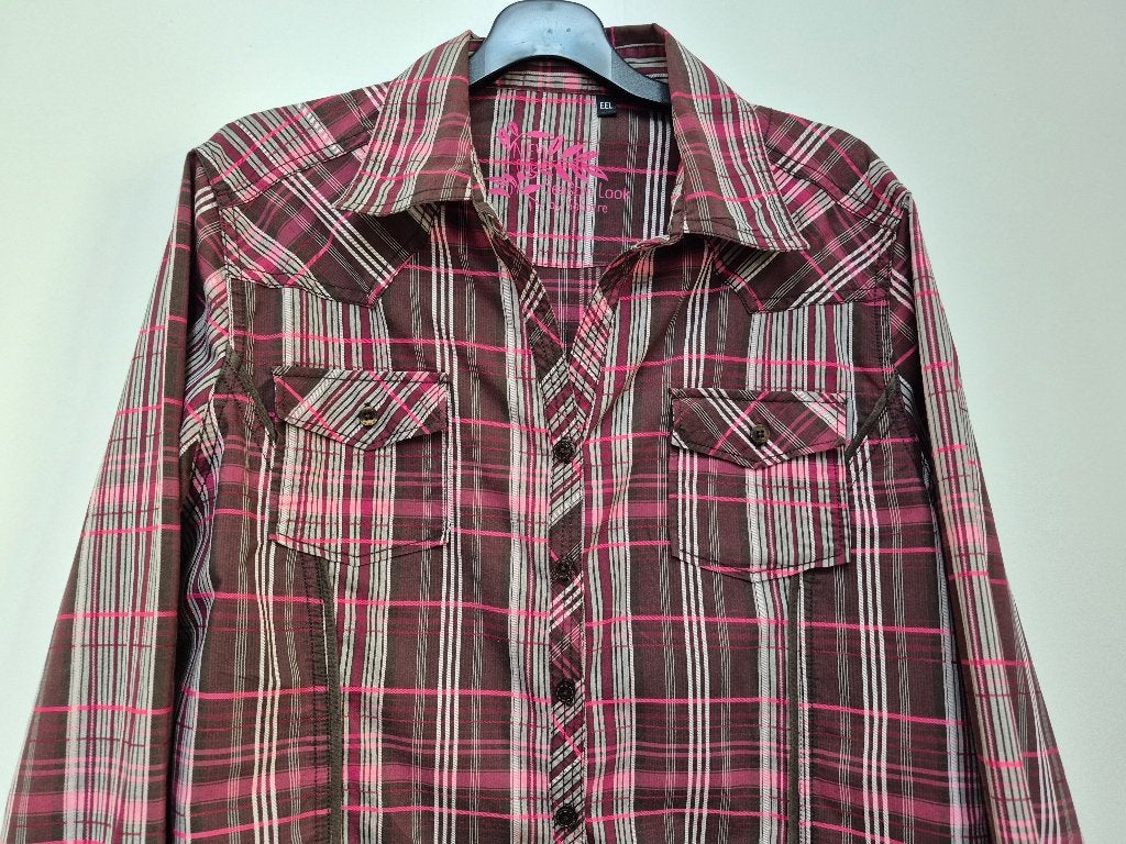 SO SOIRE bordeauxrode, grijs, fuchsiaroze geruite blouse XXL, So Soire, Maat 46/48 (XL) of groter, Ophalen of Verzenden, Zo goed als nieuw