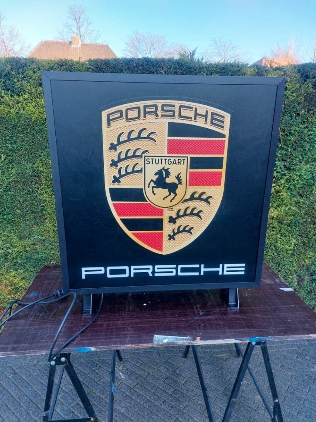 Porsche dubbelzijdig lichtbak 80x80cm, Ophalen of Verzenden, Zo goed als nieuw, Lichtbak of (neon) lamp