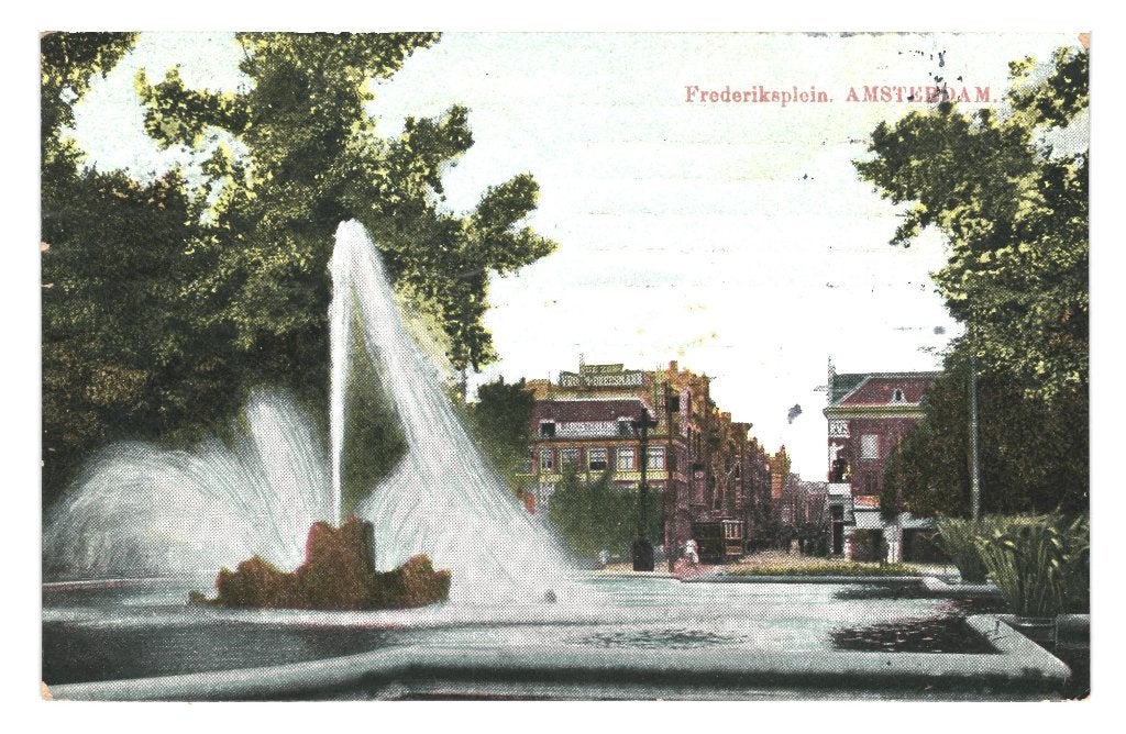 940144	Amsterdam	Fontein	Frederiksplein	1909	Gelopen, Ophalen of Verzenden, Voor 1920, Gelopen, Noord-Holland