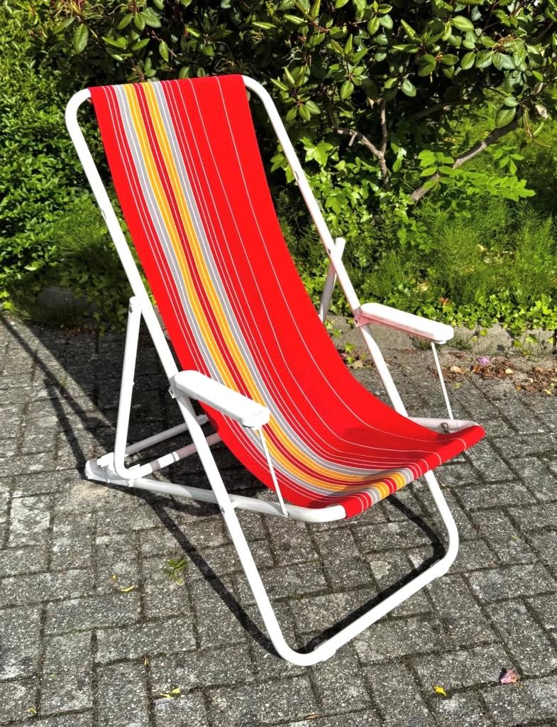 Vintage strandstoel jaren 80, Tuin en Terras, Tuinstoelen, Ophalen, Gebruikt, Metaal, Verstelbaar