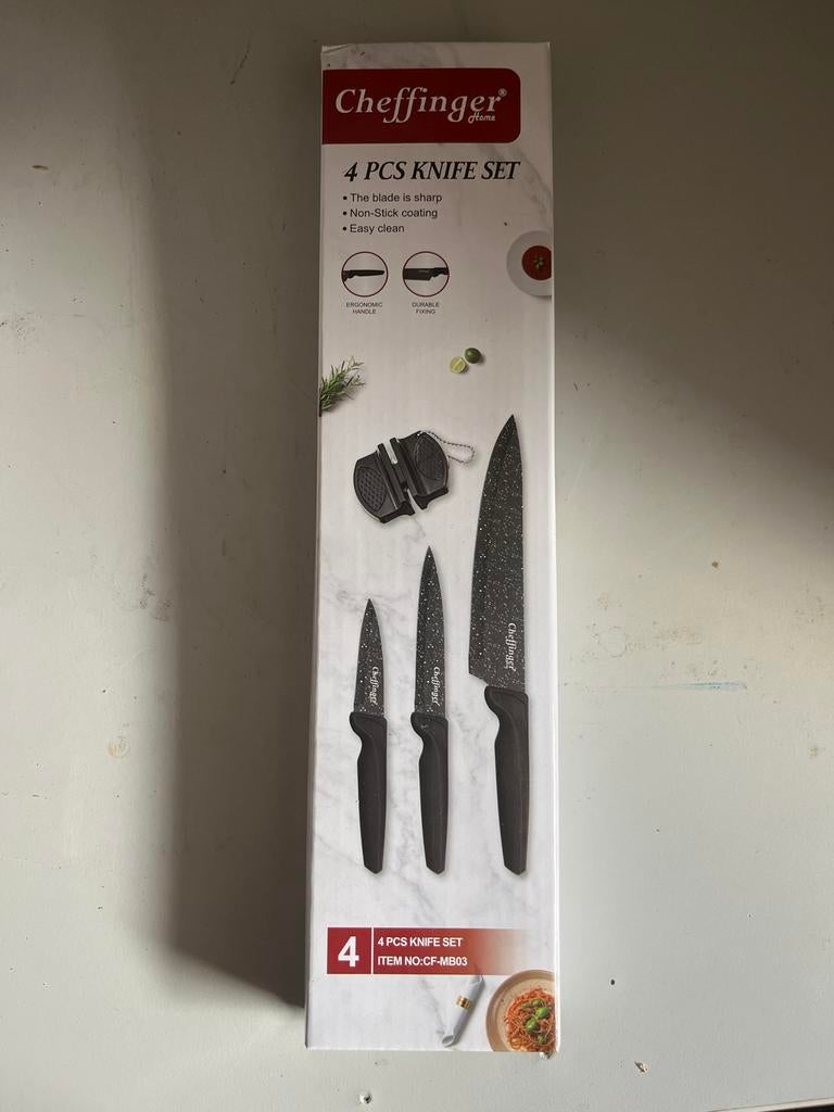 Cheffinger 4-delige messenset met slijper - Nieuw, Huis en Inrichting, Keuken | Keukenbenodigdheden, Overige typen, Nieuw, Ophalen of Verzenden