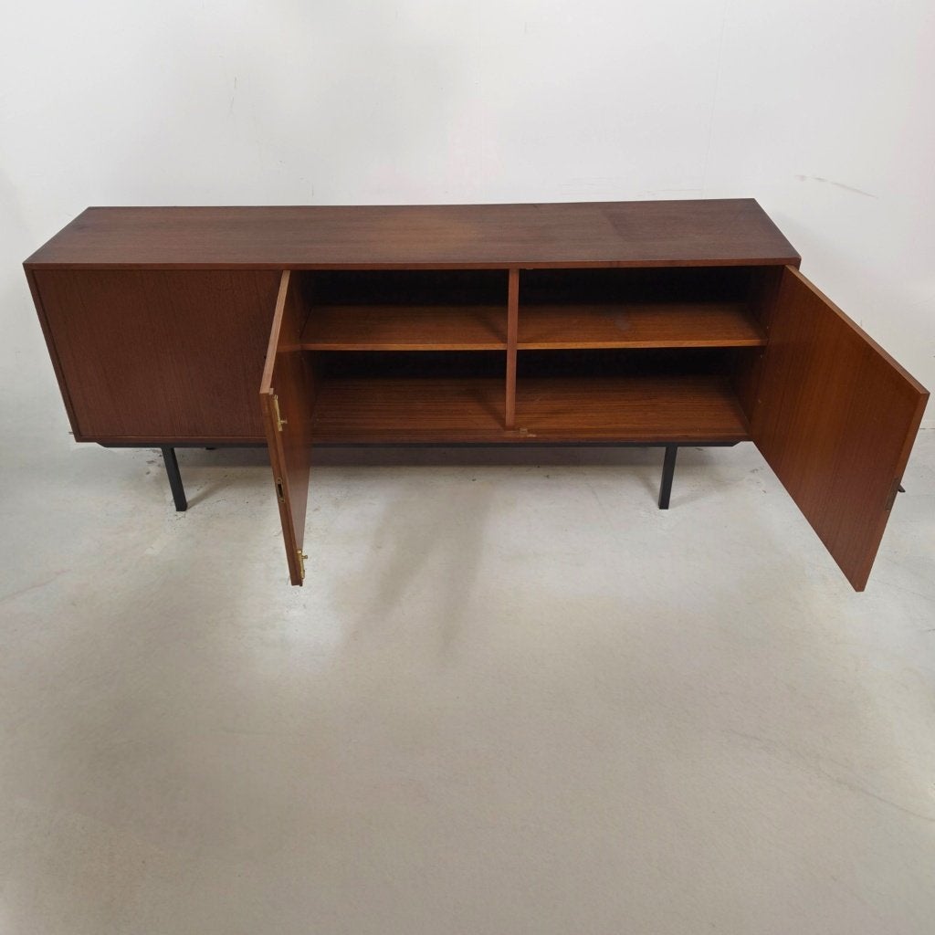 Vintage teak sideboard 60s in the style of Dieter Waeckerlin, Ophalen, Teakhout, 150 tot 200 cm, 25 tot 50 cm