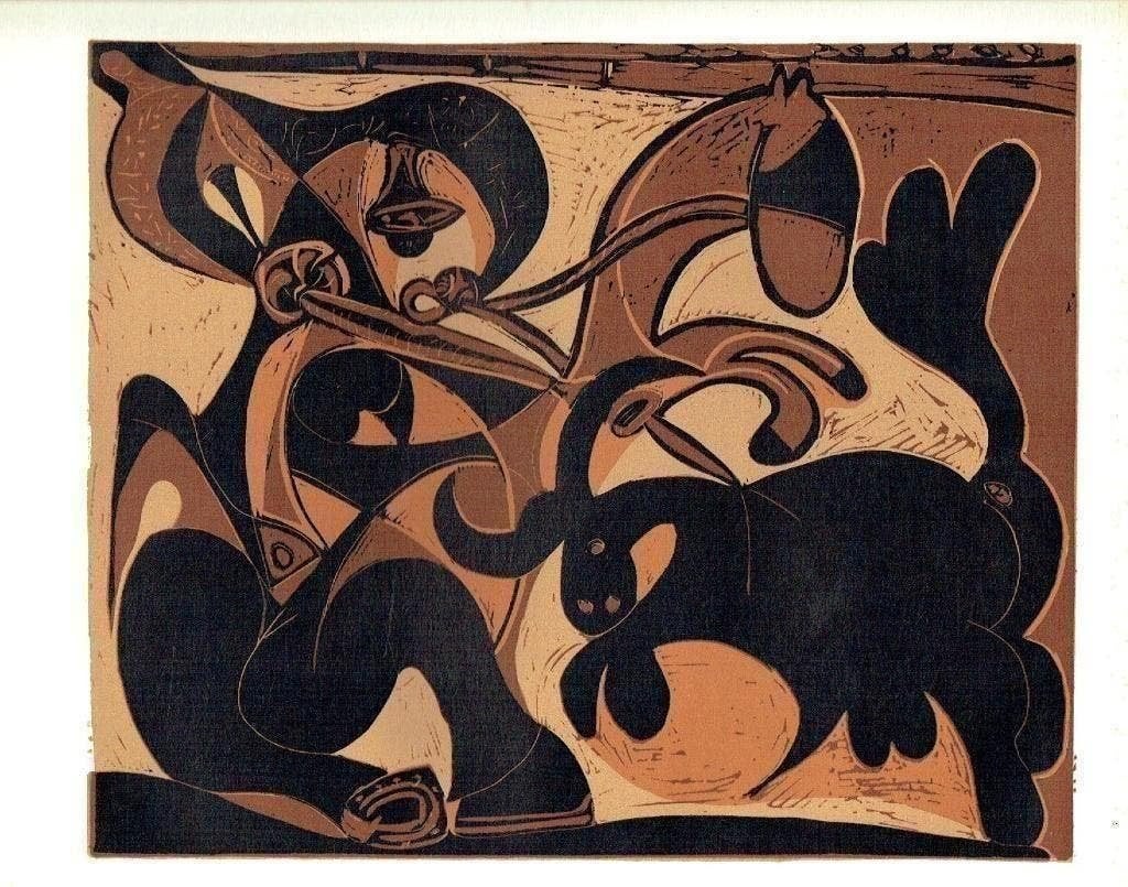 Picasso Picador Goading Bull Linocut, Antiek en Kunst, Verzenden, Houtsnede