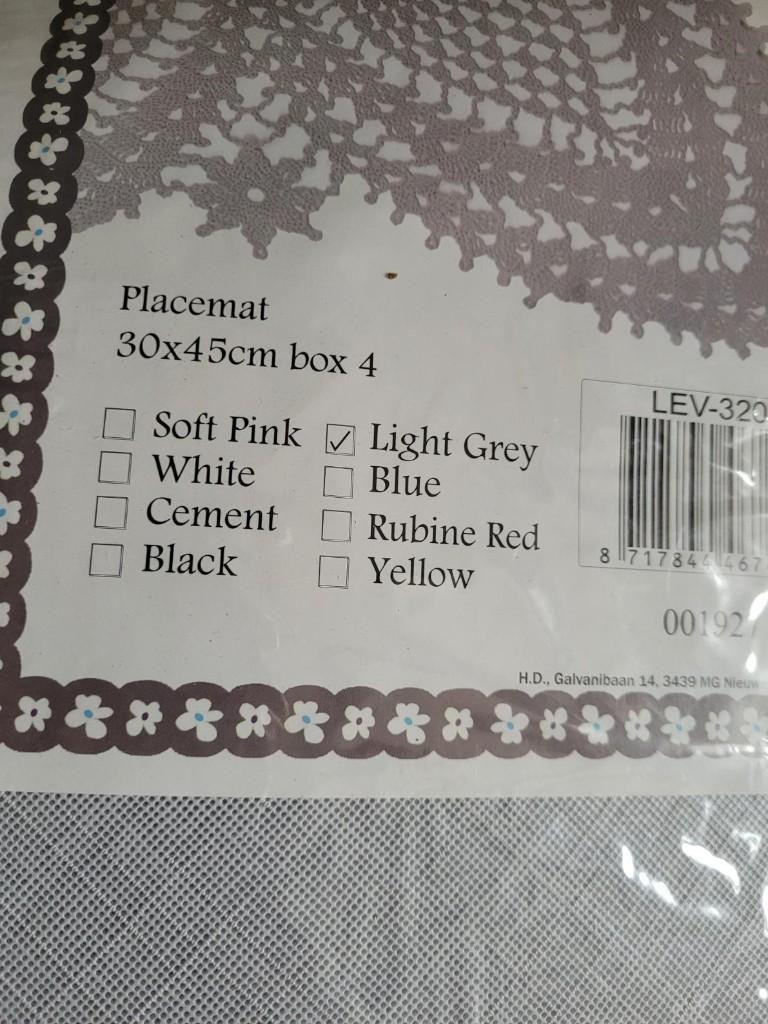 4 leuke landelijke kanten plastic placemats, lichtgrijs, ., Nieuw, Ophalen of Verzenden, .