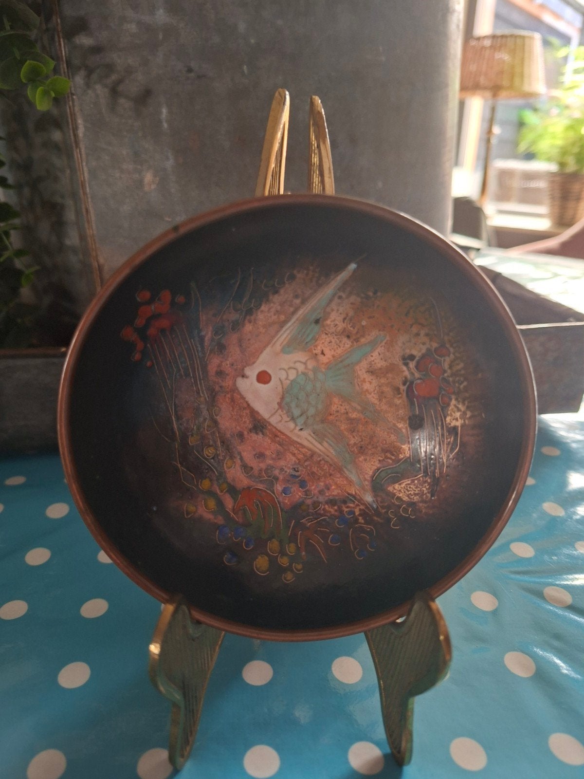 Vintage Koperen Schaal met Visdecoratie - Sagitta Holland, Antiek en Kunst, Antiek | Schalen, Ophalen of Verzenden
