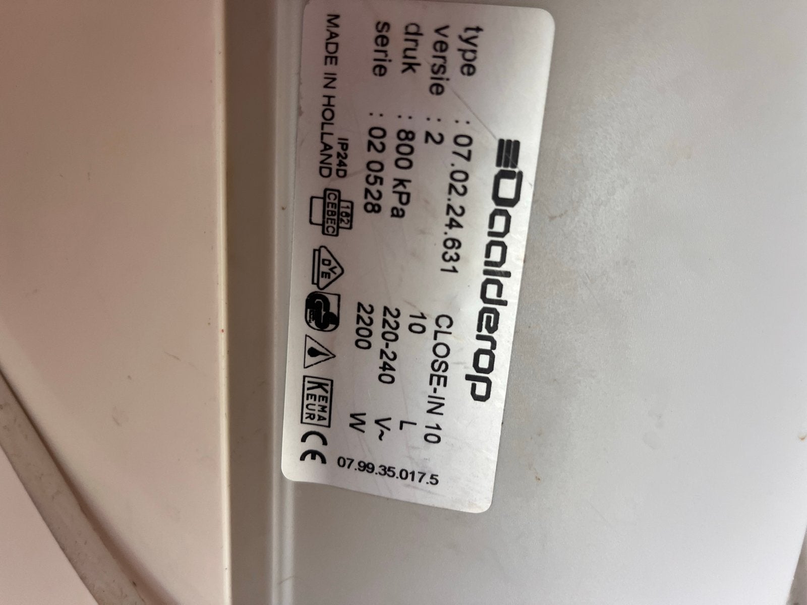 Daldrop Close-in 10 liter elektrische keukenboiler, Ophalen, Gebruikt, Aardgas, Boiler
