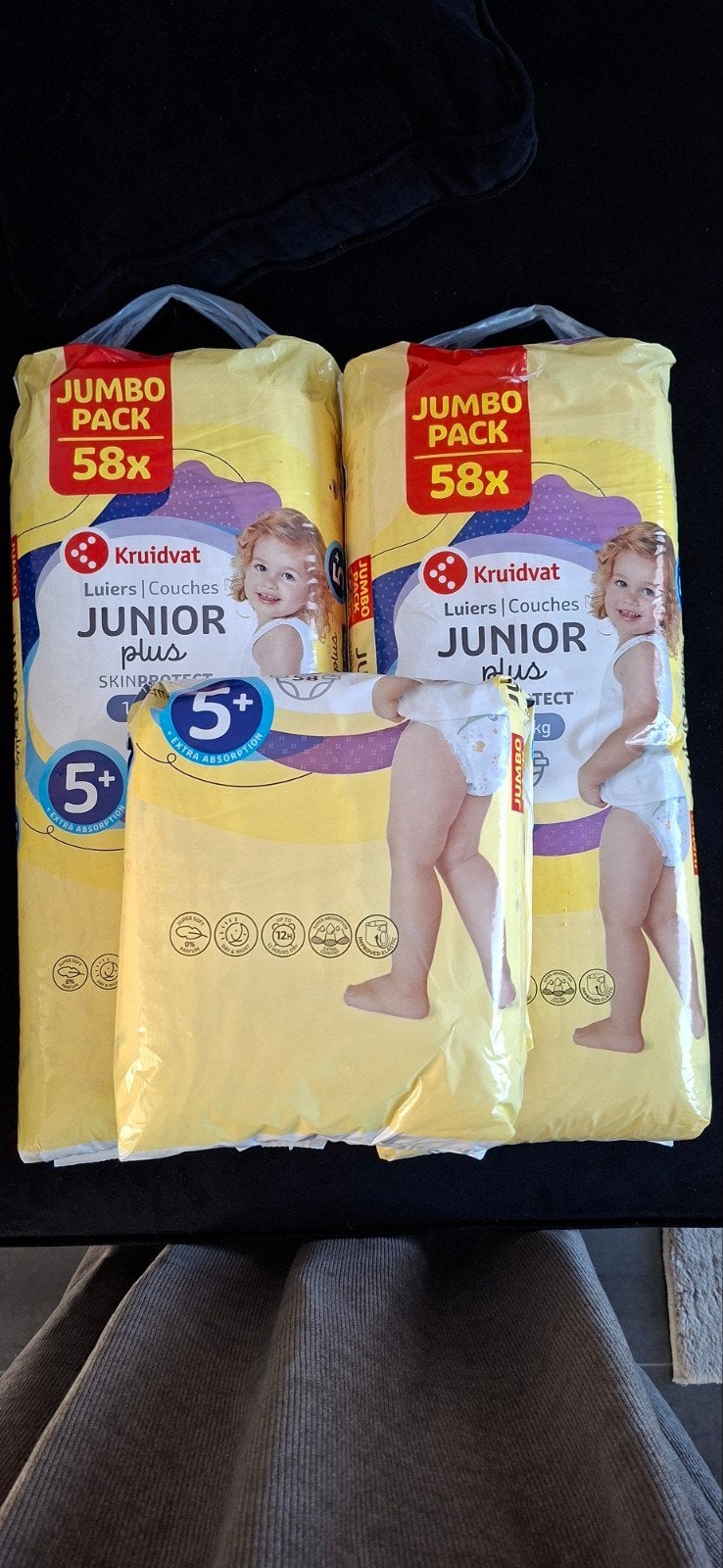 Kruidvat Junior Plus Luiers Maat 5+ (2x58 + 23 stuks), Kinderen en Baby's, Ophalen, Nieuw