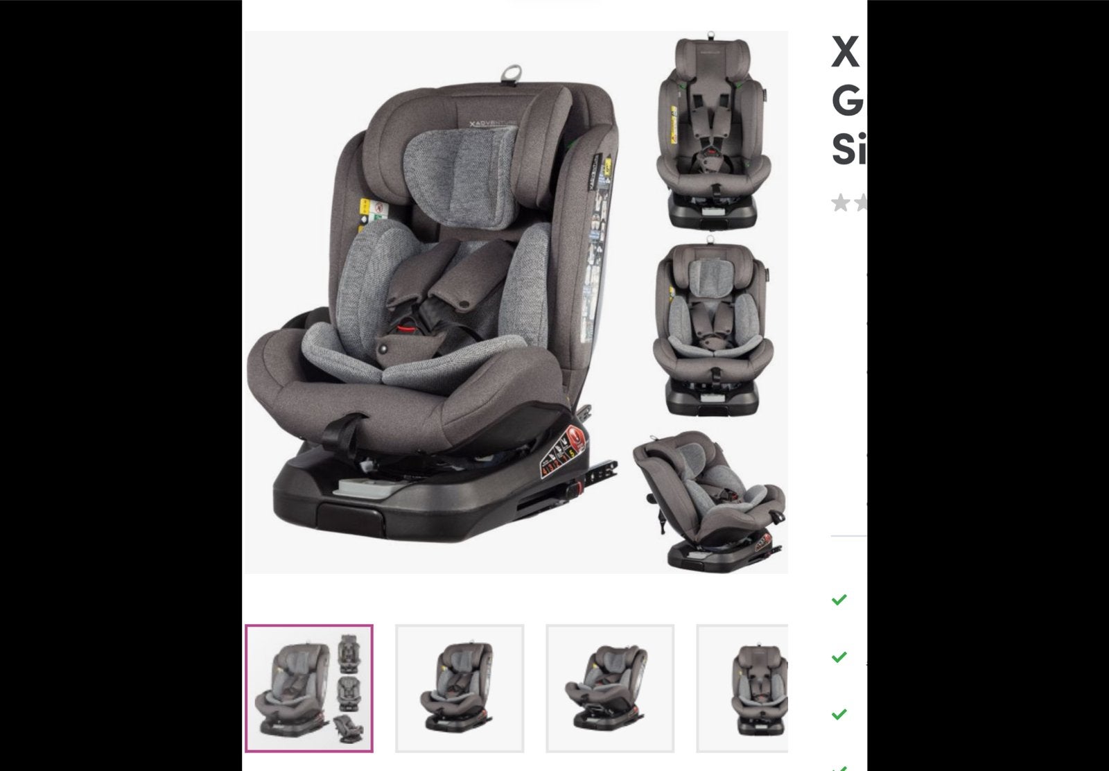 X Adventure Autostoel Groep 0/1/2/3 I-Size Grijs, Autogordel of Isofix, Gebruikt, Verstelbare rugleuning, Ophalen