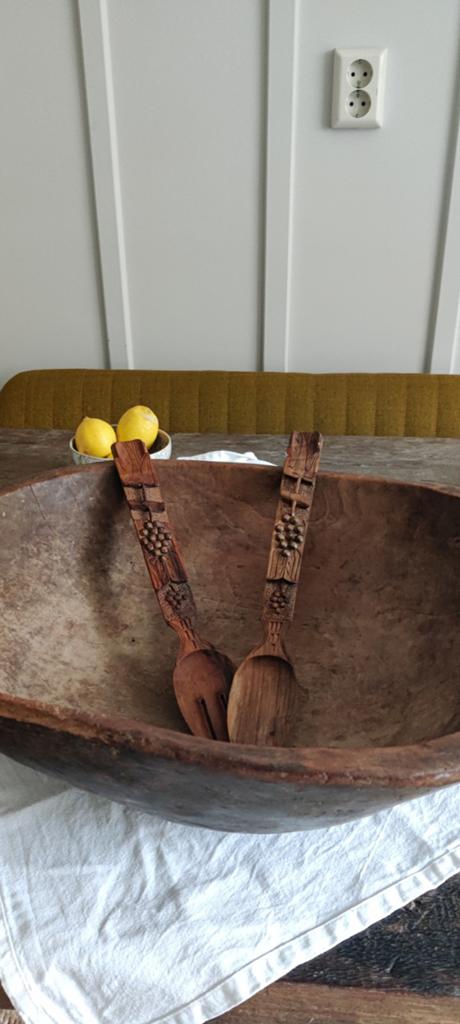 Prachtige Vintage handgesmede houten salade bestek., Ophalen of Verzenden