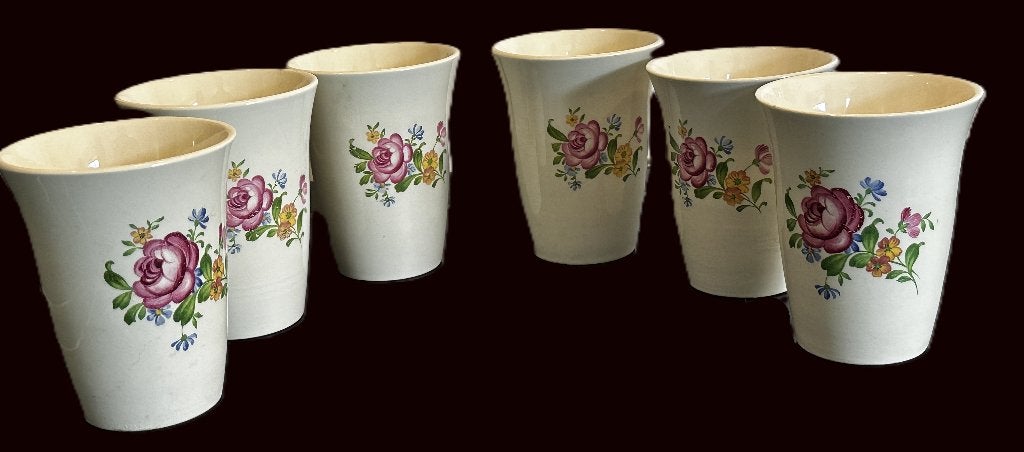 6 Vintage Petrus Regout bekers Boudewijn Peon pioenroos, Ophalen