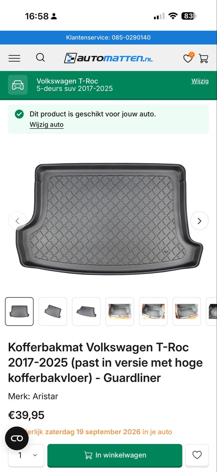 Kofferbakmat VW T-Roc 2017-2025 (hoge vloer), Auto diversen, Ophalen of Verzenden, Nieuw