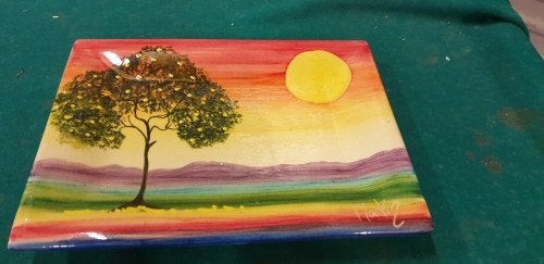 wandbord met boom en zon, Ophalen of Verzenden