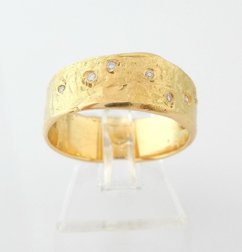 Brede 14 Karaat Gouden Ring Damesring 9 Diamanten, Verzenden, Nieuw, Met edelsteen, Dame