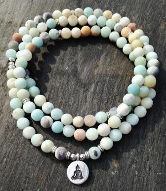 Amazoniet mala ketting met Boeddha bedel, Sieraden, Tassen en Uiterlijk, Kettingen, Ophalen of Verzenden, Nieuw, Zilver, Steen of Mineraal