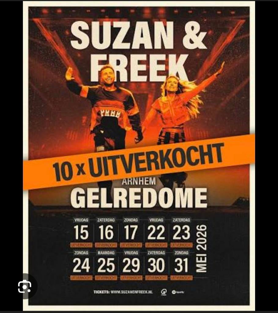 4 Tickets voor Suzan & Freek 23 Mei, Twee personen, Mei