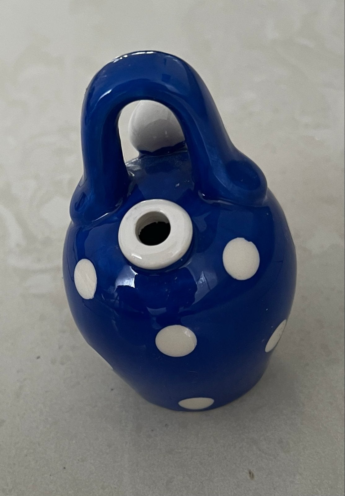 Blauwe keramische kannetje met  witte stippen ( nieuw), Ophalen of Verzenden