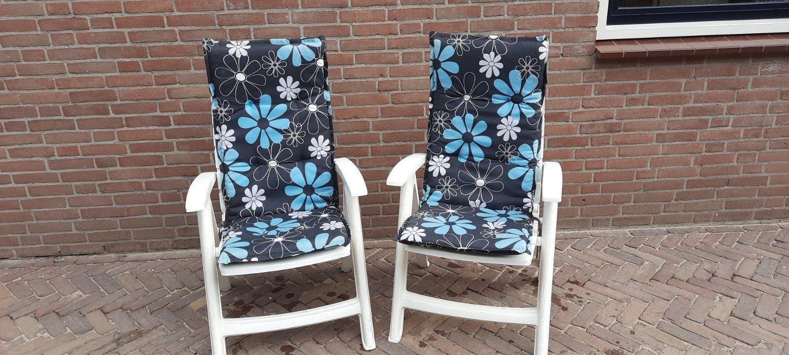 4 Hartman verstelbare tuinstoelen met kussens, Ophalen, Gebruikt, Kunststof