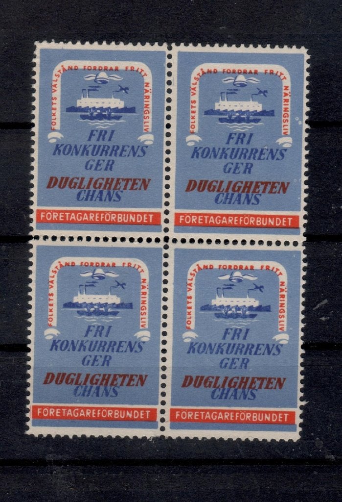 A225A) Zweden vignetten blokje van 4 vrije concurrentie, Ophalen of Verzenden, Zweden, Postfris