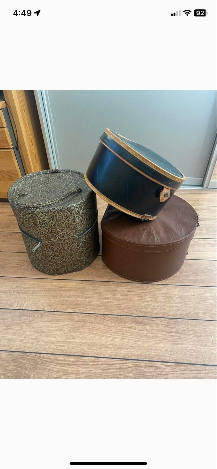 Set van 3 Vintage Hoedendozen - Decoratieve Opbergers, Vintage, Gebruikt, Meerkleurig, Ophalen of Verzenden