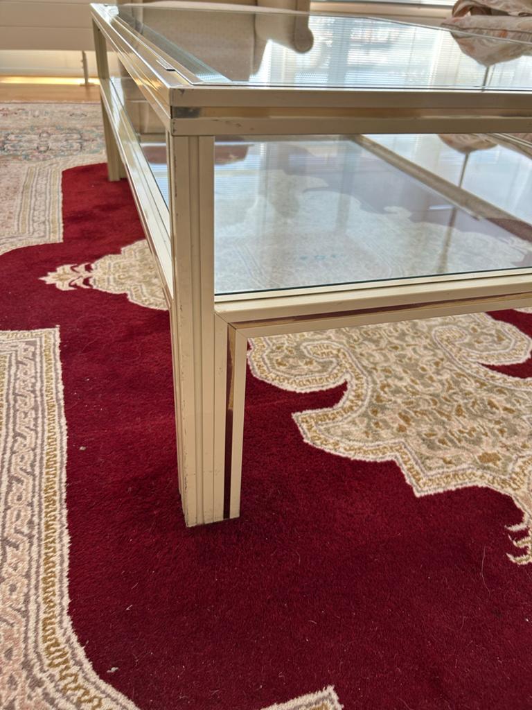 Pierre Vandel Paris Salontafel met Glazen Bladen, Ophalen, Gebruikt, 100 tot 150 cm, 50 tot 100 cm