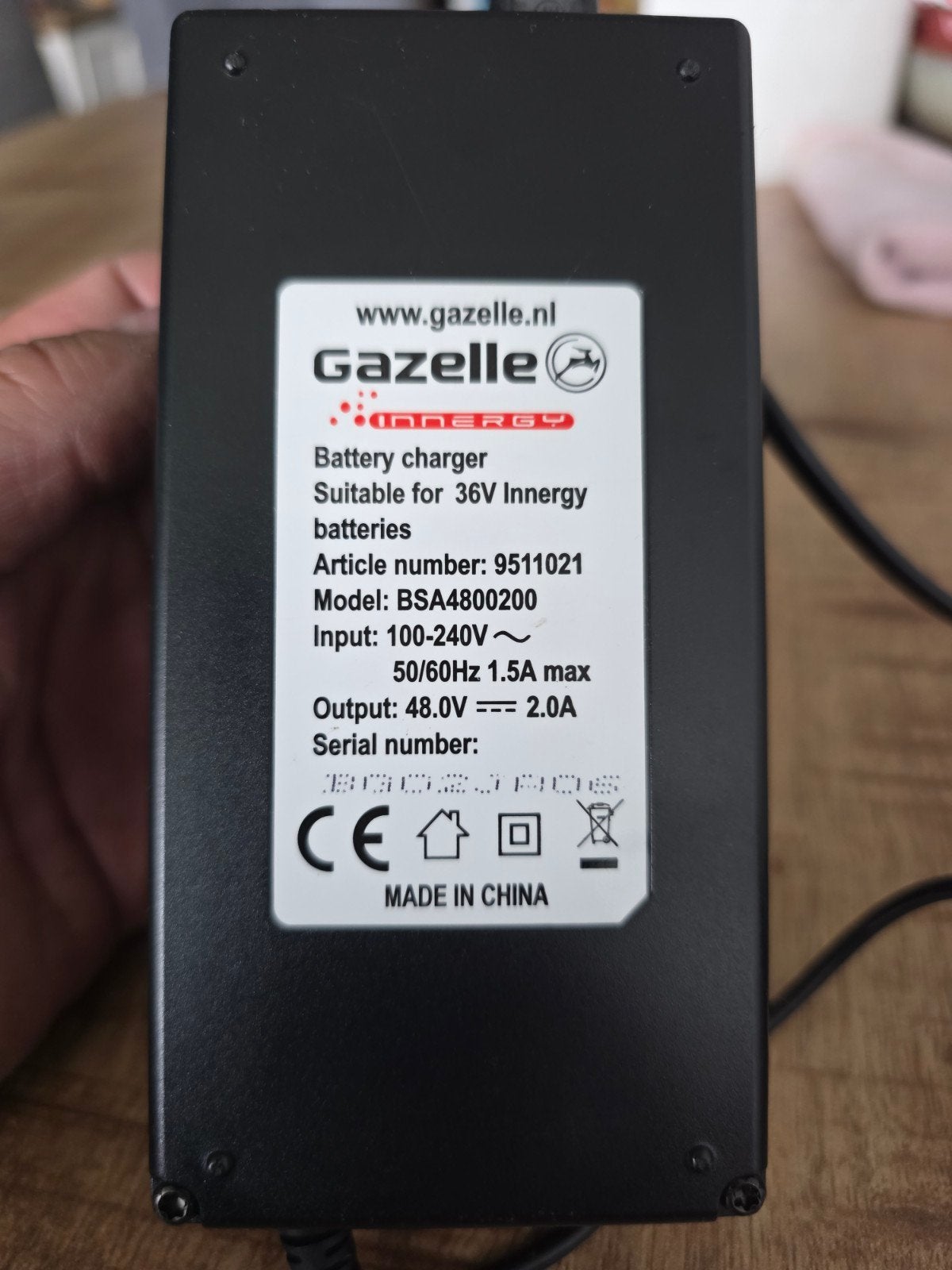 Gazelle Innergy Acculader 36V - Model BSA4800200, Ophalen of Verzenden, Zo goed als nieuw