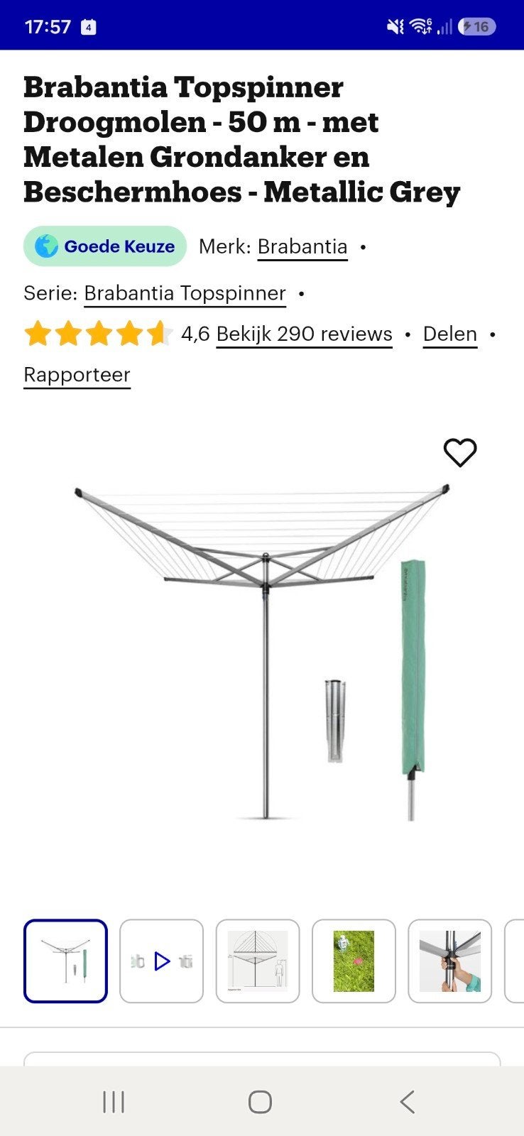 Nieuwe Brabantia Topspinner Droogmolen - Ongebruikt in doos, Ophalen