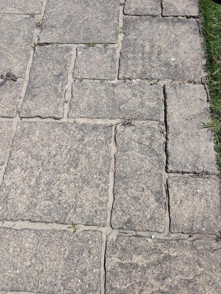 GRATIS AFHALEN ruim 10m2 zandkleurige terrastegels, Tuin en Terras, Tegels en Klinkers, Ophalen, Gebruikt, 10 m² of meer, Beton