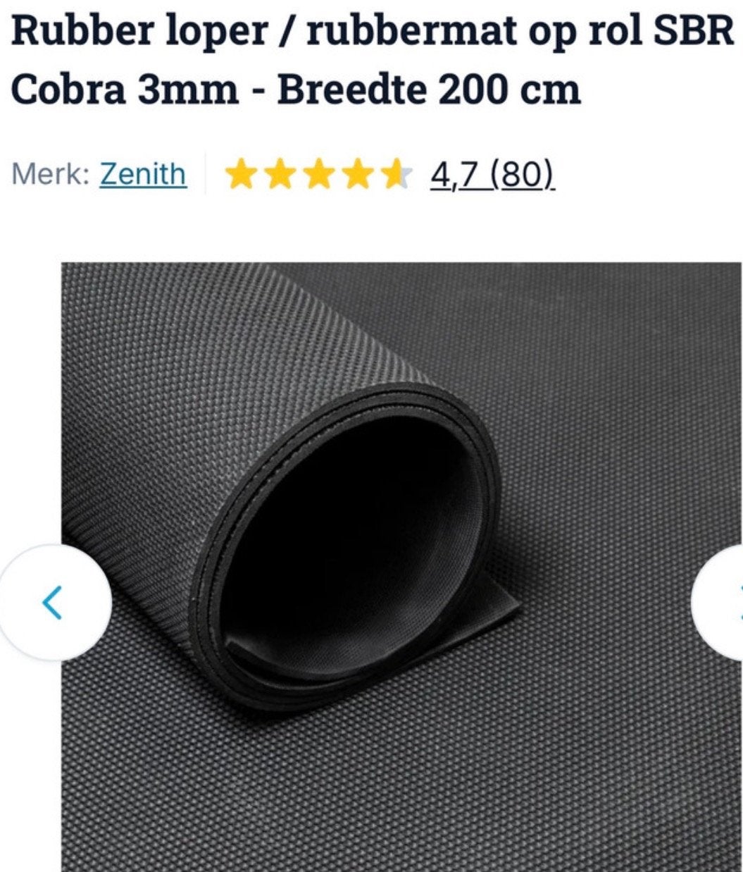 Rubberen loper / rubbermat op rol SBR Cobra 3mm - 300x200cm, Ophalen, Zwart, Zo goed als nieuw, 200 cm of meer