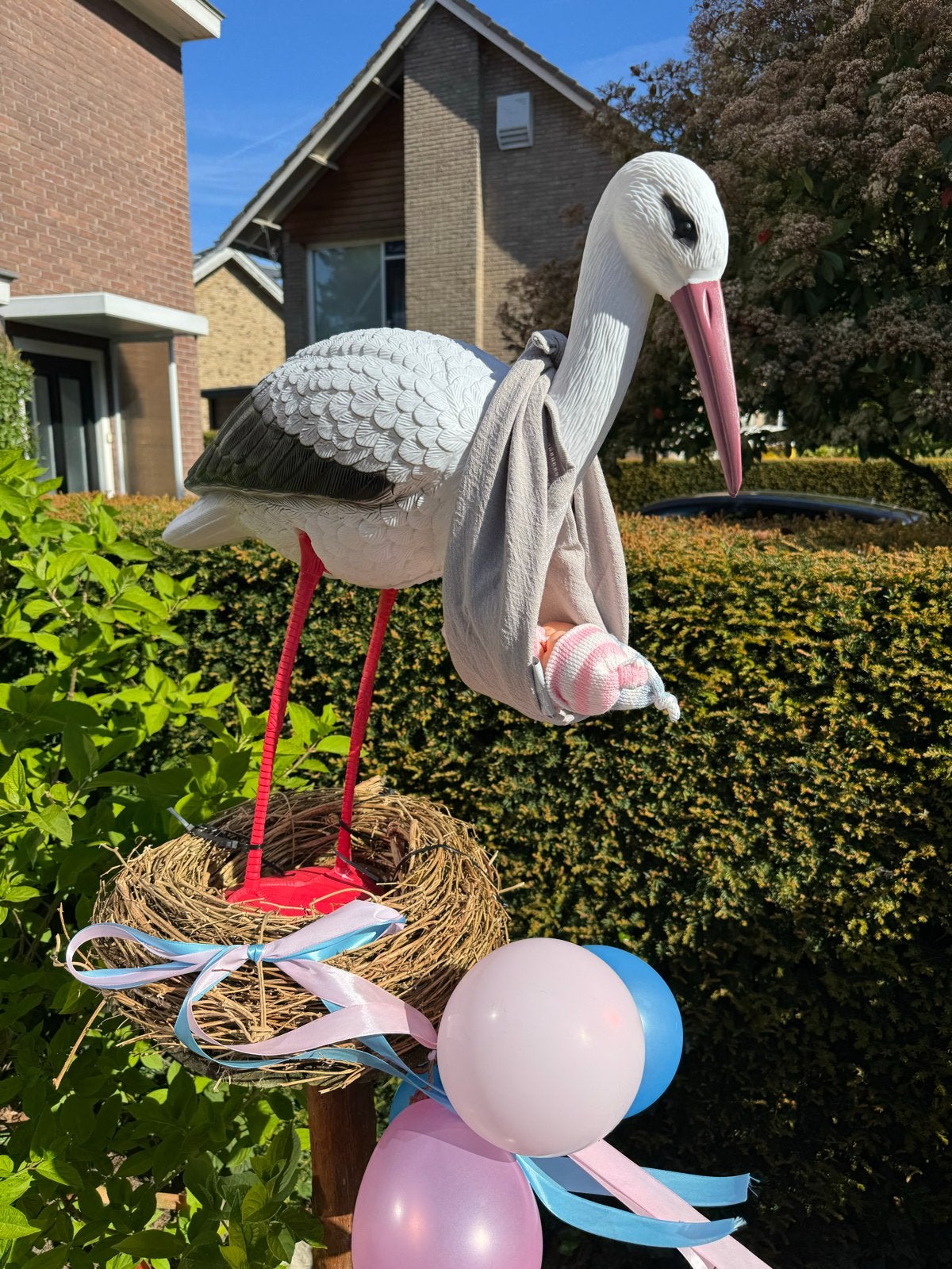 Geboorte ooievaar met baby en nest - Ideaal geboortebord, Ophalen, Gebruikt, Geboortebord