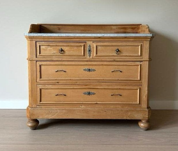Vintage commode met marmeren blad hout kast dressoir, Commode, Ophalen, Minder dan 90 cm, 100 cm of meer