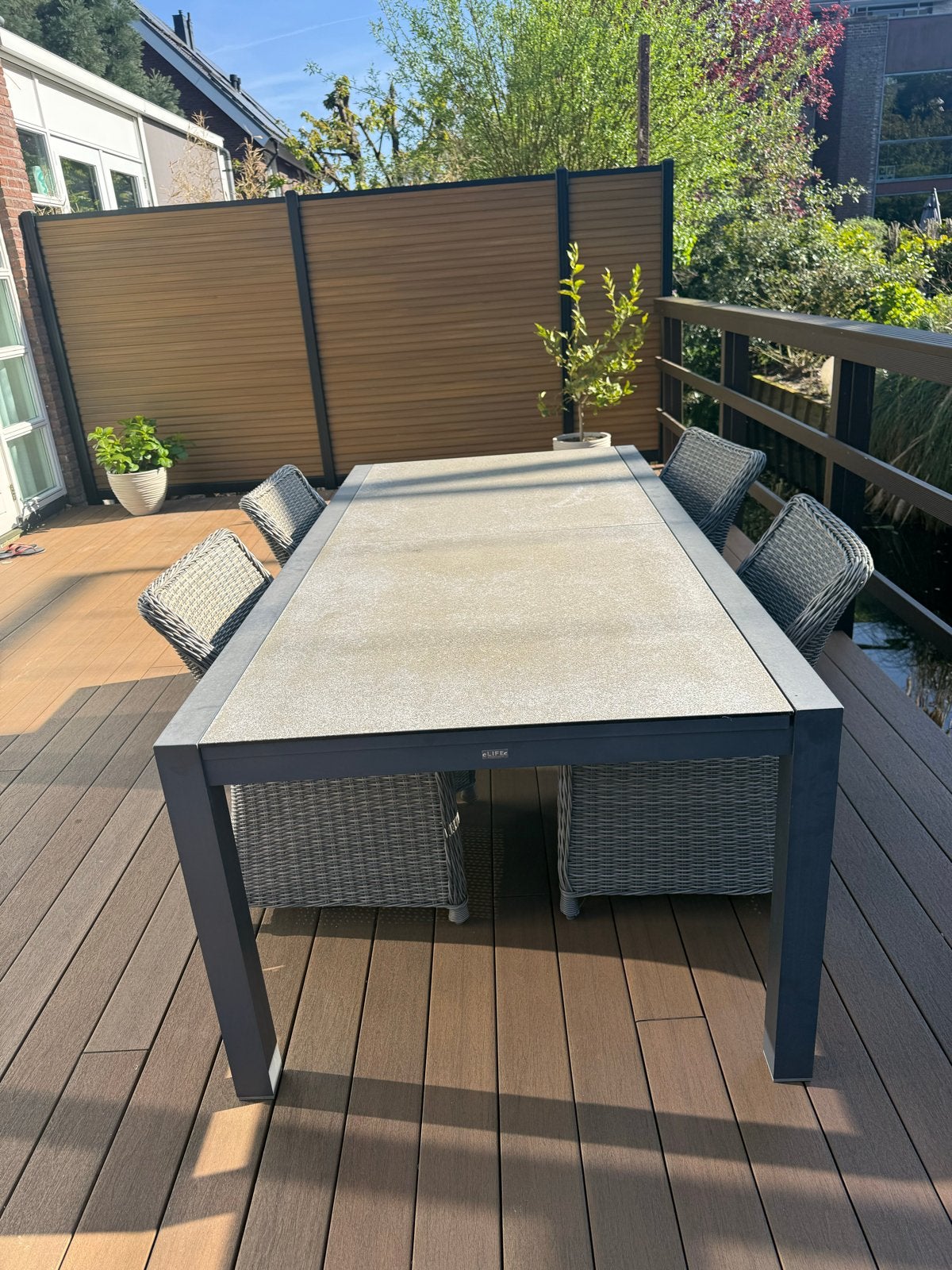 Tuinset met 4 wicker stoelen en grote tafel, Tuin en Terras, Tuintafels, Ophalen, Zo goed als nieuw, Wicker