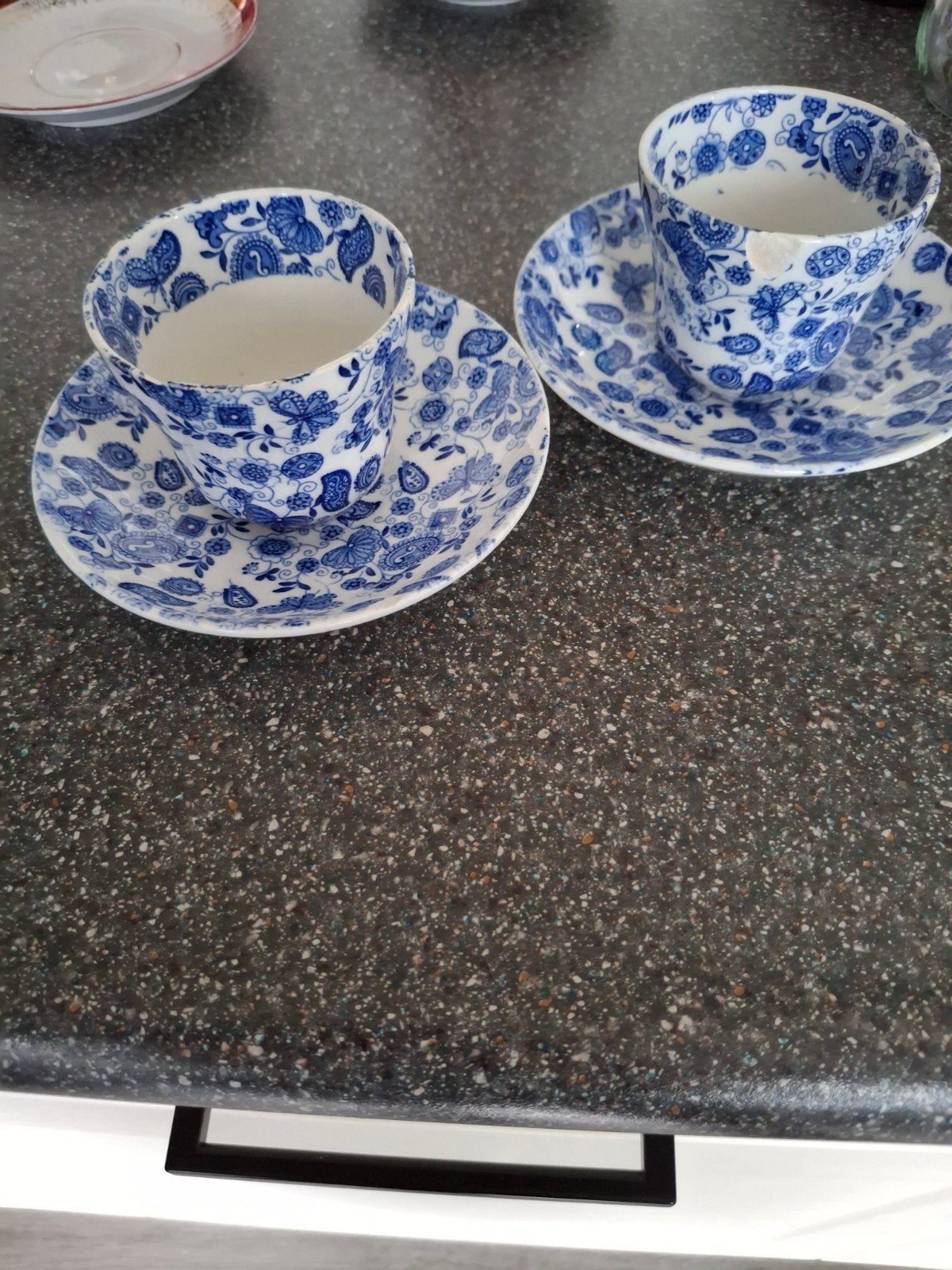 Set van 2 blauw-witte theekopjes met schotels, Antiek en Kunst, Ophalen of Verzenden