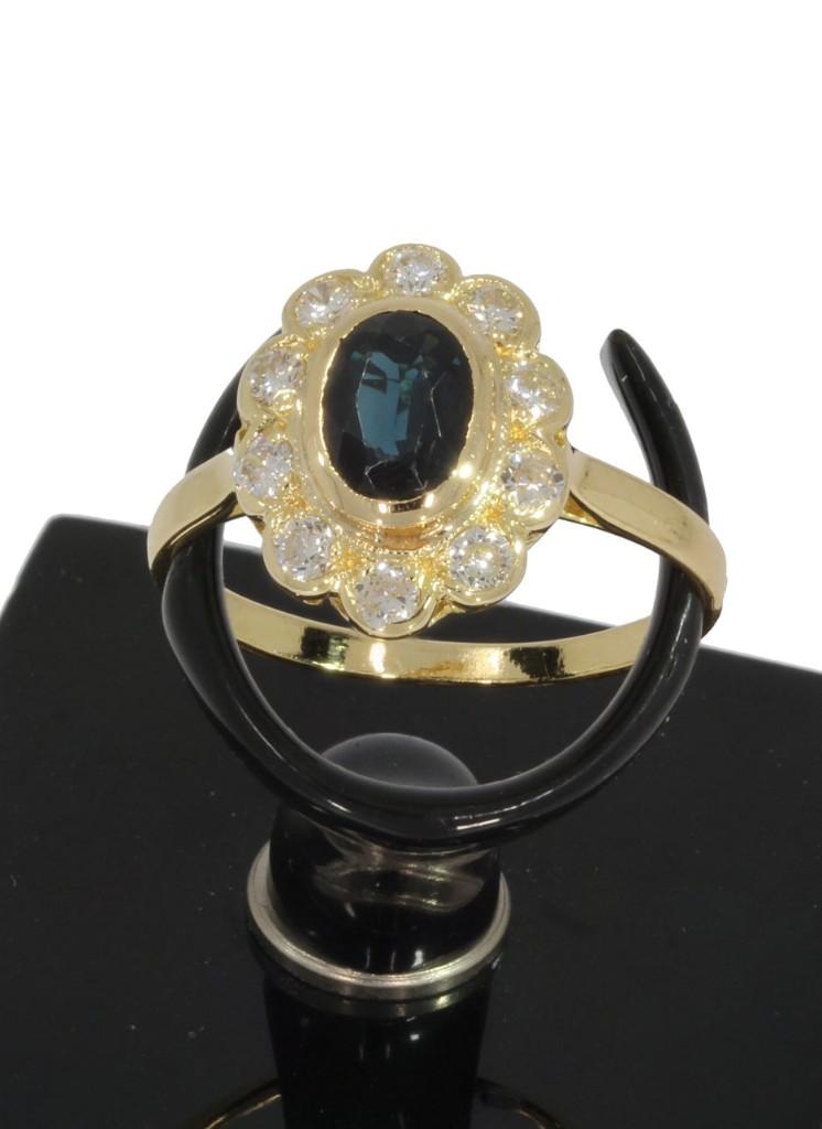 Lady DI diamanten saffier 18k gouden dames ring rozet fraai, Voordeelsieraden, Verzenden, Zo goed als nieuw, 17 tot 18