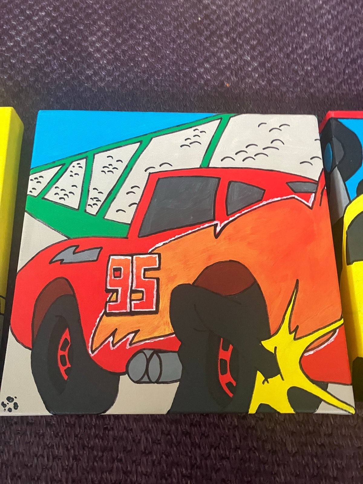 Set van 3 Handgeschilderde Cars - Set van 3, Antiek en Kunst, Acrylverf, Handgeschilderd, Ophalen of Verzenden, Stripfiguren/cartoons