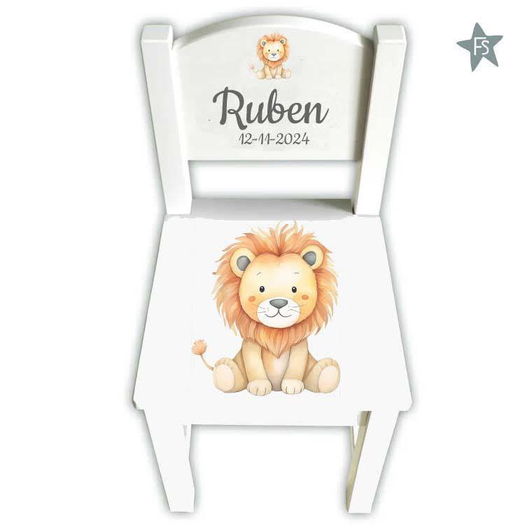 houten geboortestoeltje met naam en leeuwtje, Kraamcadeau, Verzenden, Info@freubelshoponline.nl, Klimmen