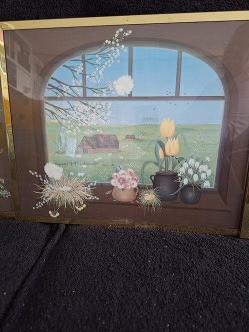 Set van 4 decoratieve vintage ingelijste afbeeldingen h, Minder dan 50 cm, Gebruikt, Gesine '79, Onbekend