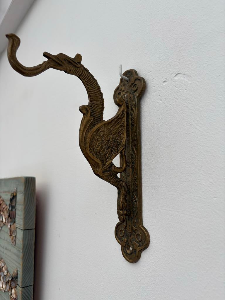 Grote vintage messing wandhaak draak groot, Ophalen of Verzenden