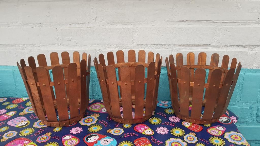3 vintage zware koperen bloembakken., Ophalen, Koper