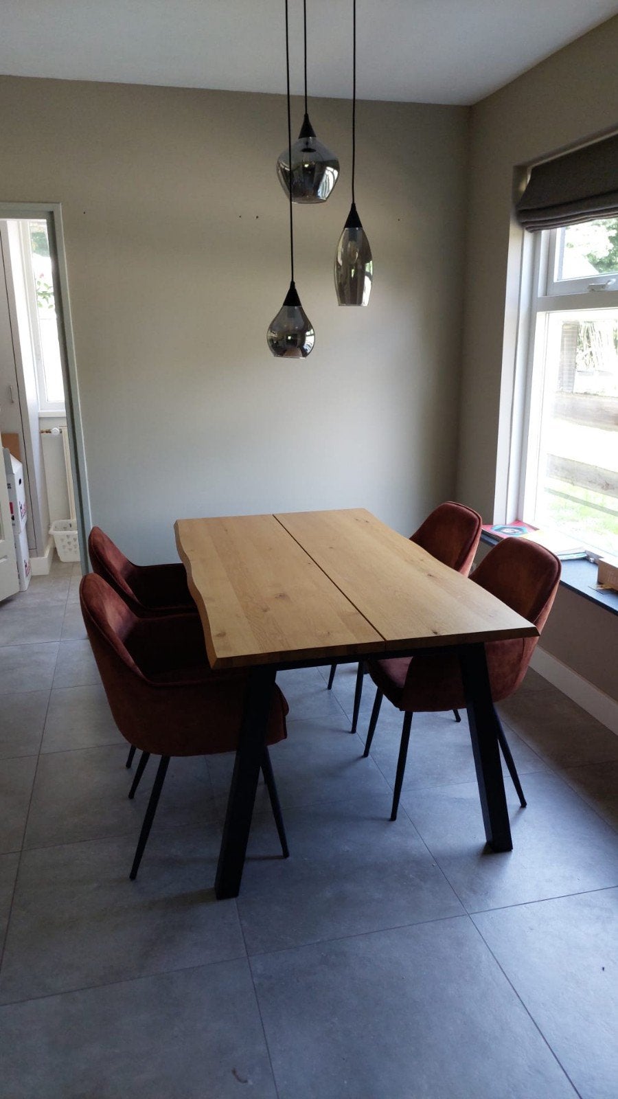 Eettafel SKOVLUNDE 90x200 naturel eiken/zwart, Ophalen, 50 tot 100 cm, 150 tot 200 cm, Rechthoekig