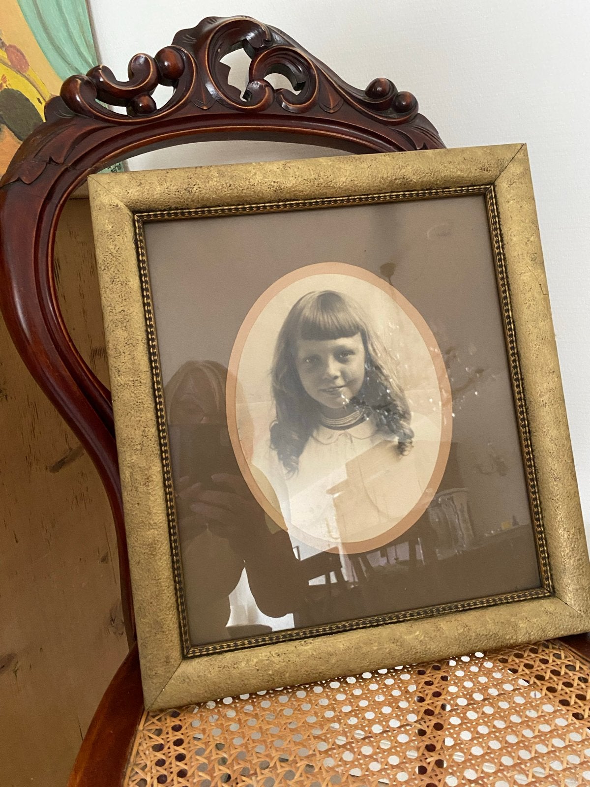 Antieke brocante lijst met antieke foto, Ophalen