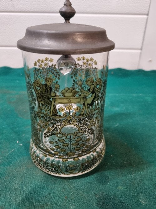 bierpul munchen glas gedecoreed met tinnen deksel, Ophalen of Verzenden, 'T Olde Gre-j, Info@toldegrej.nl, Endepoelstraat 20f Didam